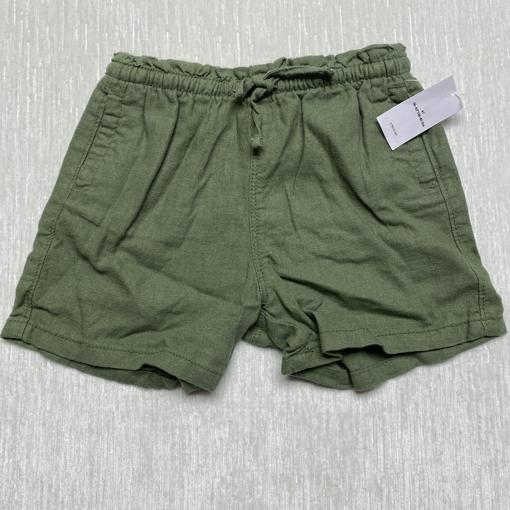 Old Navy Linen Blend Shorts Toddler Girls 4T Olive Green Functional Drawstring